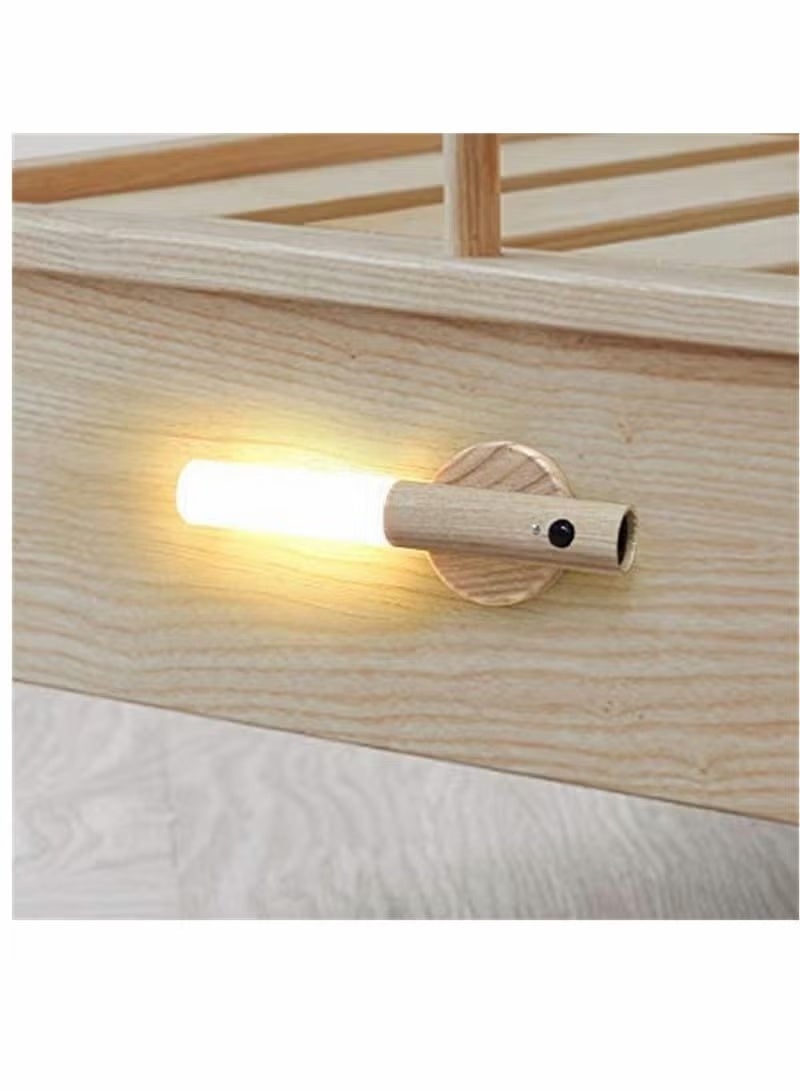 Modern Wooden LED Sensor Light Wall Lamp with Touch Dimmer, Warm Light Nordic Bedside Table Lamp, USB Rechargeable Indoor Sensor Light - Image 4